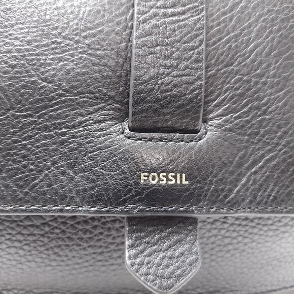 Fossil Black Pebbled Leather Front Pocket Zipper Closure Satchel Shoulder Bag - Picture 3 of 16